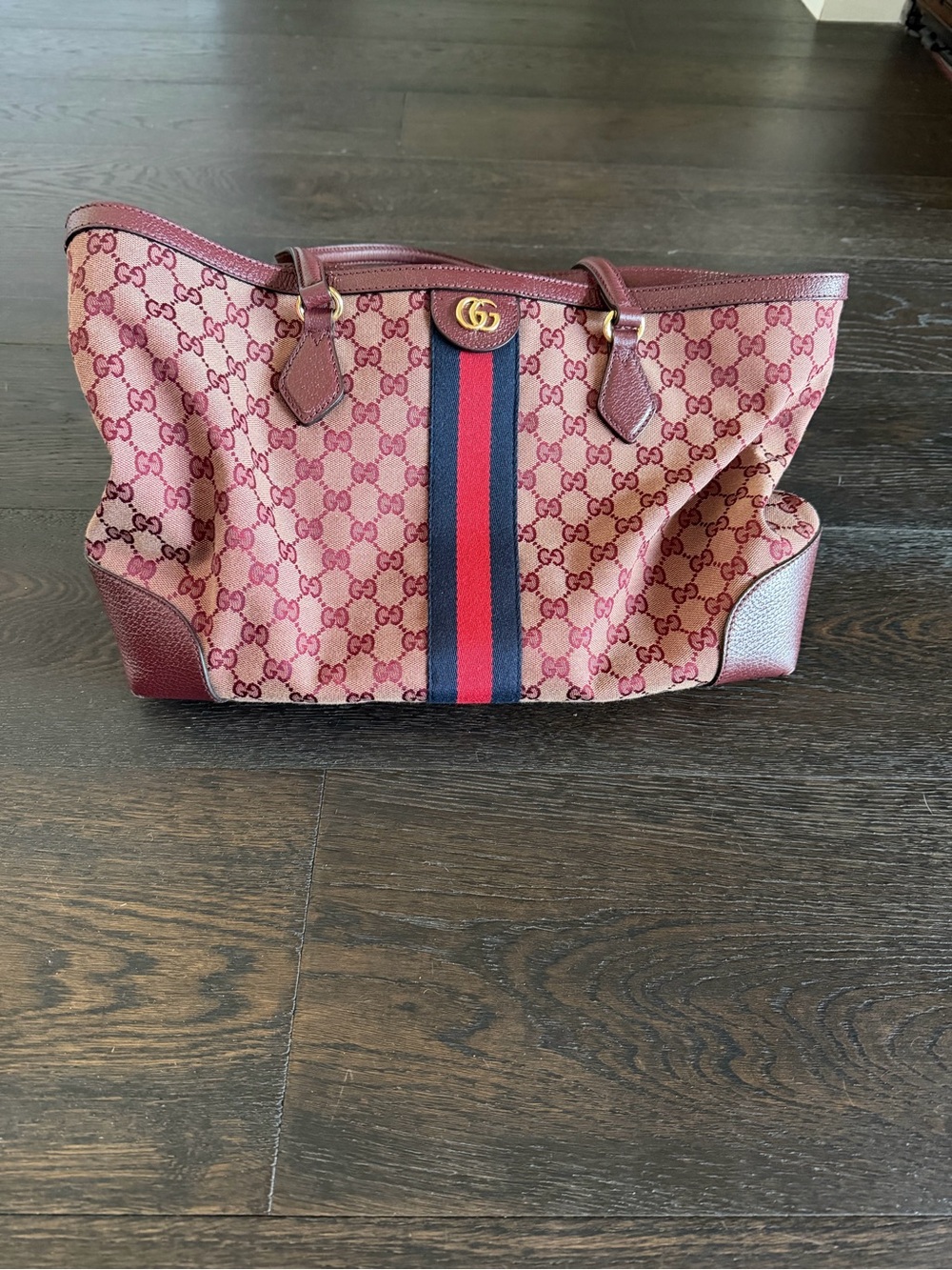 Gucci Pink GG Canvas Web Stripe Tote Bag
